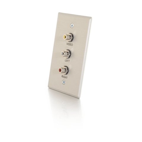 Single Gang Composite Video Plus Stereo Audio Wall Plate - Brushed Aluminum