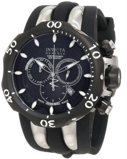 10835 Mens Reserve Venom Fang Stainless Steel Case Black Tone Dial Rubber Strap 1000m Watch