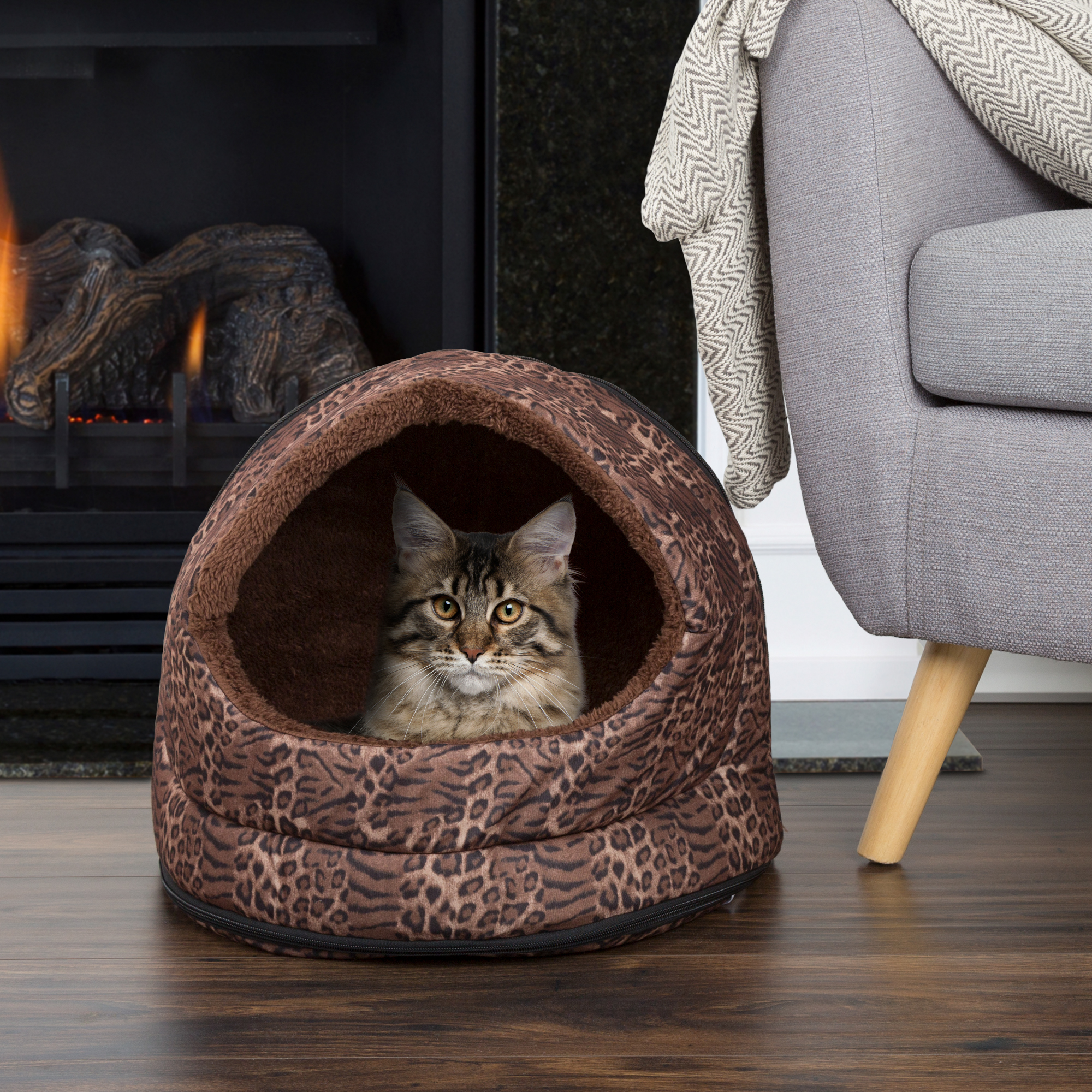 Paw Furry Canopy Cave Pet Bed - Leopard