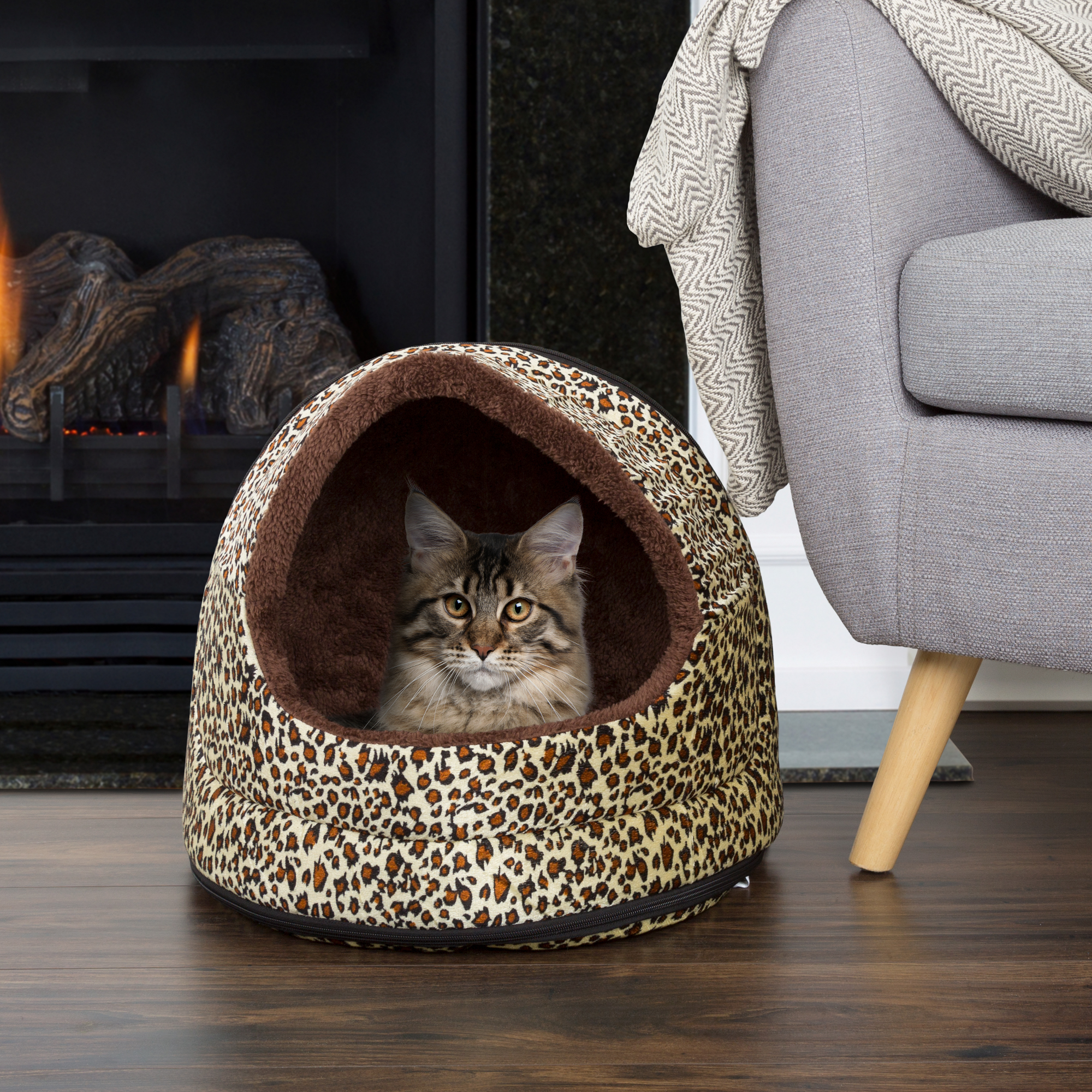 Paw Furry Canopy Cave Pet Bed - Cheetah