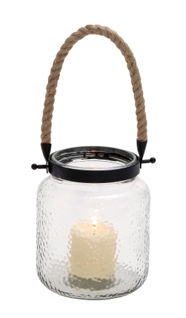 23822 Vintage Canning Jar Glass And Rope Candle Lantern