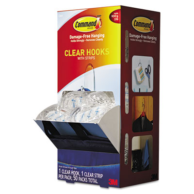 17091clrcabp Clear Hooks & Strips, Plastic, Medium, 50 Hooks With 50 Adhesive Strips Per Carton