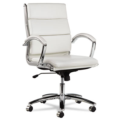 Alera Nr4206 Neratoli Mid-back Swivel-tilt Chair, White Stain-resistant Faux Leather, Chrome