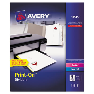 11515 Print-on Dividers, 5-tab, 3-hole Punched, 8.5 X 11, White, 5 Sets-pack