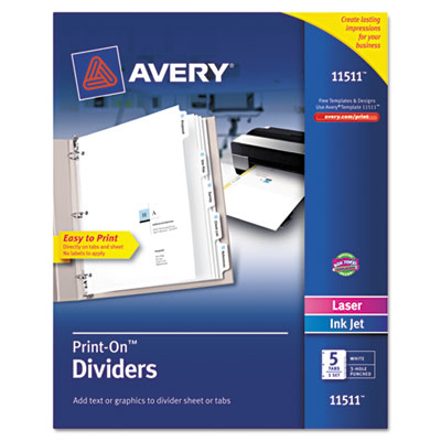 11511 Print-on Dividers, 5-tab, 3-hole Punched, 8.5 X 11, White, 1-set
