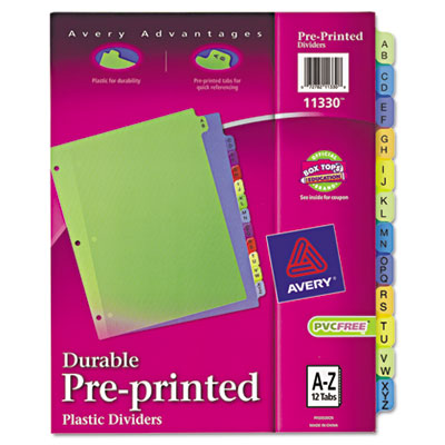 11330 Preprinted Plastic Dividers, 11x8.5, A-z, Assorted