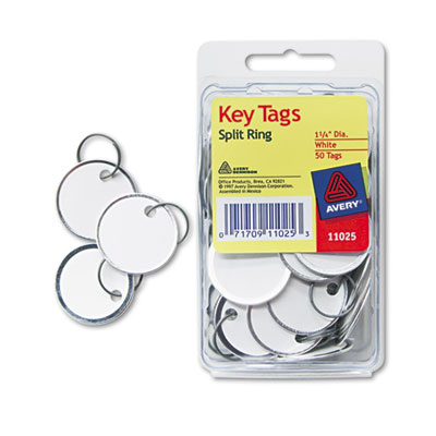 11025 Metal Rim Key Tags, Card Stock-metal, 1.25 In. Diameter, White, 50-pack