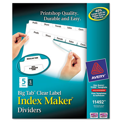 11492 Index Maker With Big Tab, 11x8.5, 5-tab, White, 5 Sets-pack