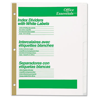 11336 Office Essentials White Label Dividers, 5-tab, 11 X 8.5, White, 5 Sets-pack