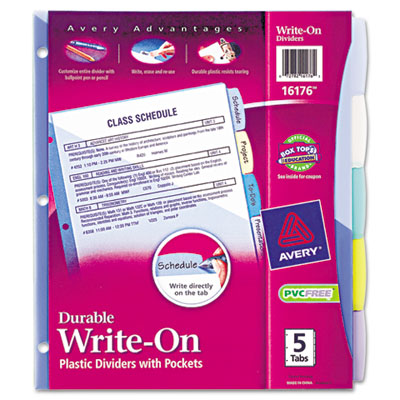 16176 Translucent Multicolor Write-on Big Tab Dividers With Pocket, 5-tab, Letter, 1 Set