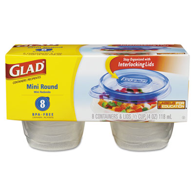 Clorox 70240 Gladware Plastic Round Mini Containers With Lids, 4oz, Clear-blue, 8-pack, 12 Pk-ct