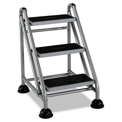 Csc 11834GGB1 Rolling Commercial Step Stool 3-Step 26.6 Spread Platinum-Black