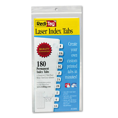 33001 Laser Printable Index Tabs, .44 Inch, White, 180-pack