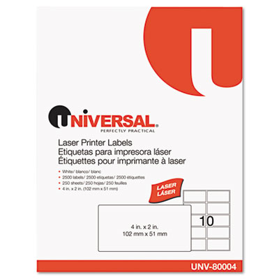 Universal 80004 Laser Printer Permanent Labels 2 x 4 White 