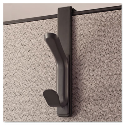 08607 Recycled Cubicle Double Coat Hook, Plastic, Charcoal