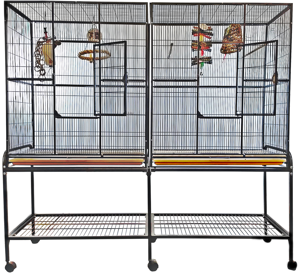 Double Flight Cage With Divider - Black