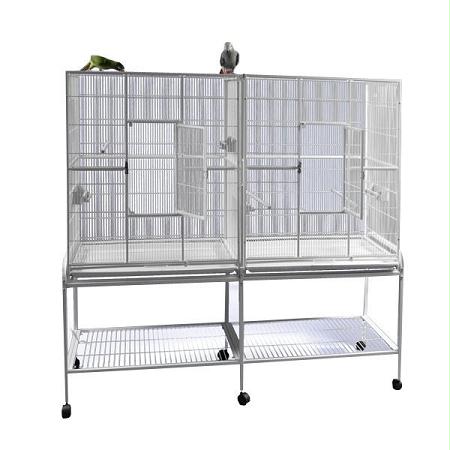 Double Flight Cage With Divider - White