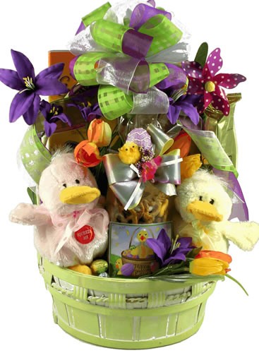 JuDu Just Ducky, Easter Gift Basket with Quacking Ducks