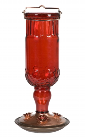 24 Oz Red Antique Glass Hummingbird Feeder
