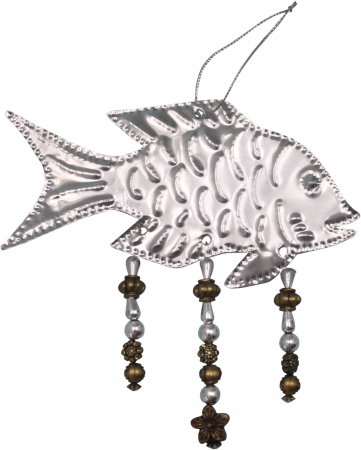 Fish Punched Metal & Bead Ornament