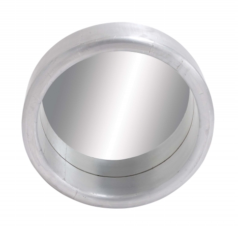 28610 Sleek And Gorgeous Porthole Shaped Wood Metal Clad Mirror In Silver White Finish