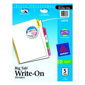 23076 Recycled Write-on Big Tab Divider 5 Tab 8.5x11 White With Multi Tabs