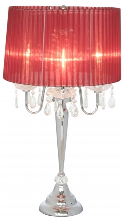 Lt1034-red Trendy Sheer Red Shade Table Lamp With Hanging Crystals
