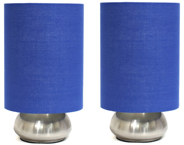 Lt2016-blu-2pk 2 Pack Mini Touch Lamp With Brushed Steel Base And Blue Shade