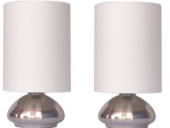 Lt2016-ivy-2pk 2 Pack Mini Touch Lamp With Shiny Silver Metal Base And Ivory Shade
