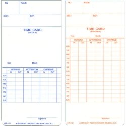 099110000 Time Card For Model Atr120 Electronic Clock, Weekly Or Biweekly, 250 Per Pack