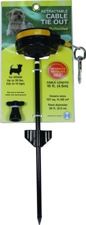 Relective Retractable Cable Tie Out With Stake Up To 30 Lb Black-yellow 0400