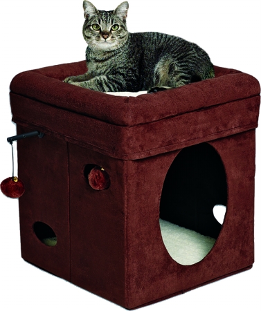 Feline Nuvo Curious Cat Cube 15.5X15.5X16.5 Brown 137-BR