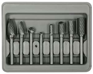 . 2181 8pc. Double Cut Carbide Rotary Burr Set In Blow Molded Case