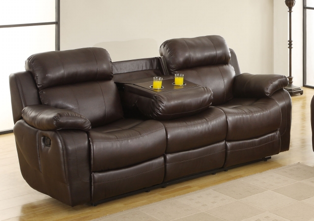 9724brw-3 Marille Reclining Sofa With Center Drop Down Cup Holders