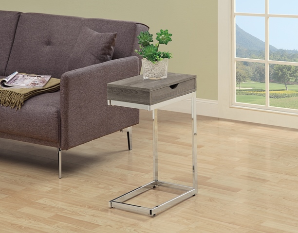 Dark Taupe Reclaimed-look - Chrome Metal Accent Table