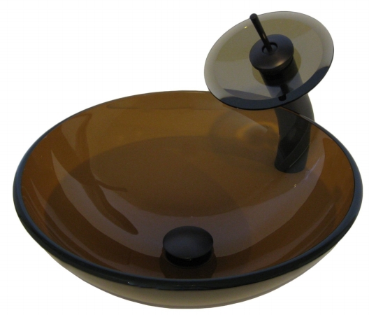 Ty Clear Brown Glass Vessel Sink With Matching Oil Rubbed Bronze Faucet, Drain And Mounting Ring