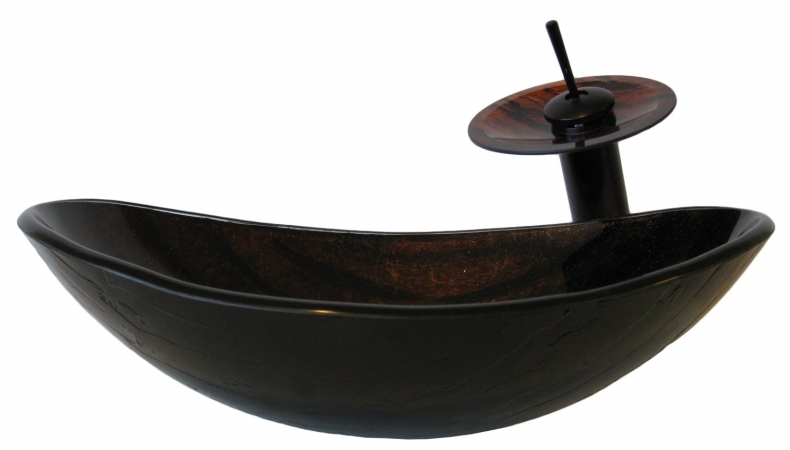 Hand Painted Slipper Glass Vessel Sink With Matching Oil Rubbed Bronze Faucet, Drain And Mounting Ring