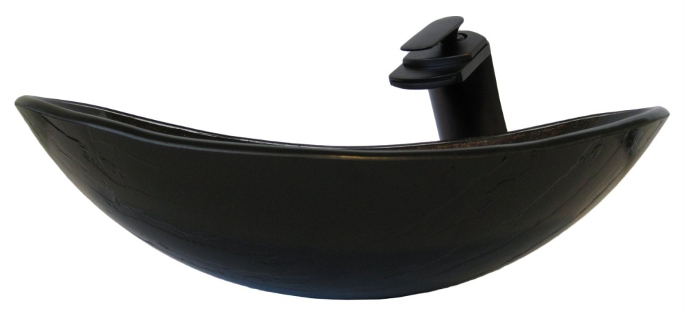 Hand Painted Slipper Glass Vessel Sink With Oil Rubbed Bronze Faucet, Drain And Mounting Ring