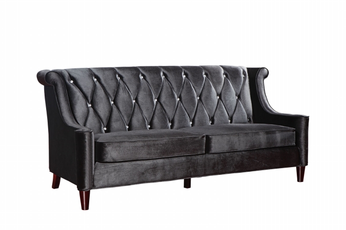 Barrister Sofa In Black Velvet With Crystal Buttons - Black