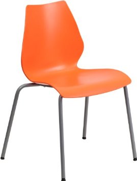 RUT-288-ORANGE-GG HERCULES Series 770 lb. Capacity Orange Stack Chair with Lumbar Support and Silver Frame