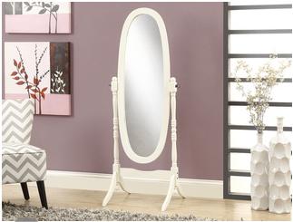I 3102 Antique White Solid Wood Oval Cheval Mirror