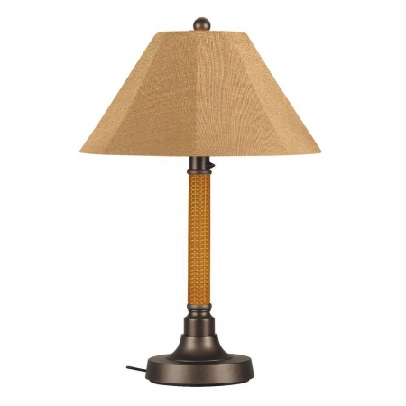 Concepts 26154 Bahama Weave 34 In. Table Lamp 26154 With 2 In. Mocha Cream Wicker Body, Bronze Base And Straw Linen Sunbrella Shade Fabric