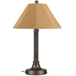 Concepts 26157 Bahama Weave 34 In. Table Lamp 26157 With 2 In. Dark Mahogany Wicker Body, Bronze Base And Straw Linen Sunbrella Shade Fabric