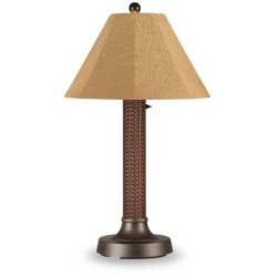 Concepts 26173 Bahama Weave 34 In. Table Lamp 26173 With 3 In. Red Castagno Wicker Body, Bronze Base And Straw Linen Sunbrella Shade Fabric