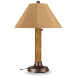 Concepts 26174 Bahama Weave 34 In. Table Lamp 26174 With 3 In. Mocha Cream Wicker Body, Bronze Base And Straw Linen Sunbrella Shade Fabric
