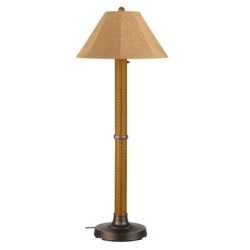 Concepts Bahama Weave 60 In. Floor Lamp With 3 In. Mocha Cream Wicker Body, Bronze Base And Straw Linen Sunbrella Shade Fabric