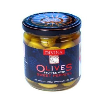 Divina Green Olives W/red Peppers 7.8-ounce -pack Of 6