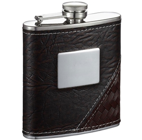 Vf5046 Wicker Brown Leather 6oz Hip Flask