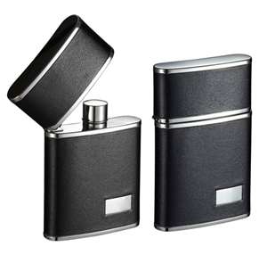 Flip Top Black Leather Stainless Steel 2.5 Oz. Hip Flask