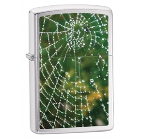 28285 Spider Web Rain Drops Brushed Chrome Lighter